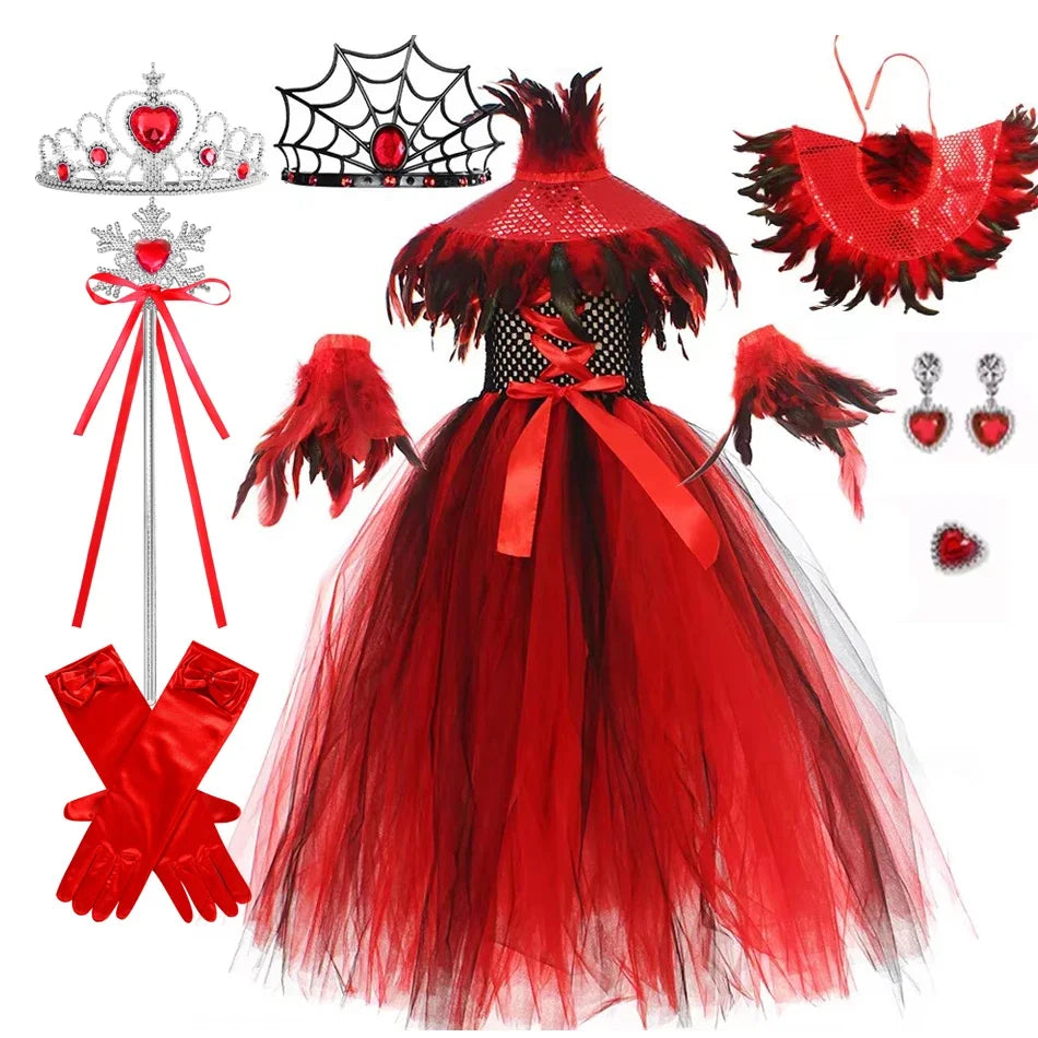 Halloween Vampire Costume for Girls Devil Witch Gothic Puffy Mesh Clothes Demon Vampires Queen Cosplay Carnival Party Dress