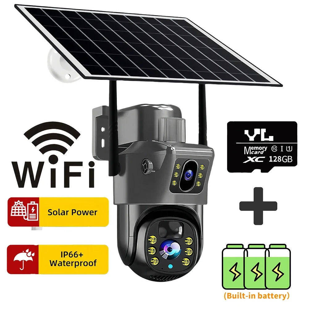 2025 Outdoor 4K 8MP Wireless Solar Camera 4G Sim Dual Lens Wifi IP PIR HD Night Vision Camera V380Pro PTZ Security CCTV Monitor