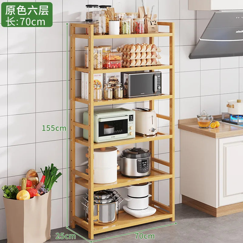Kitchen Storage Ra Countertop Cabinet Multi-layer Partition elf Spice Microwave Pot Storage Organizer Bamboo Material
