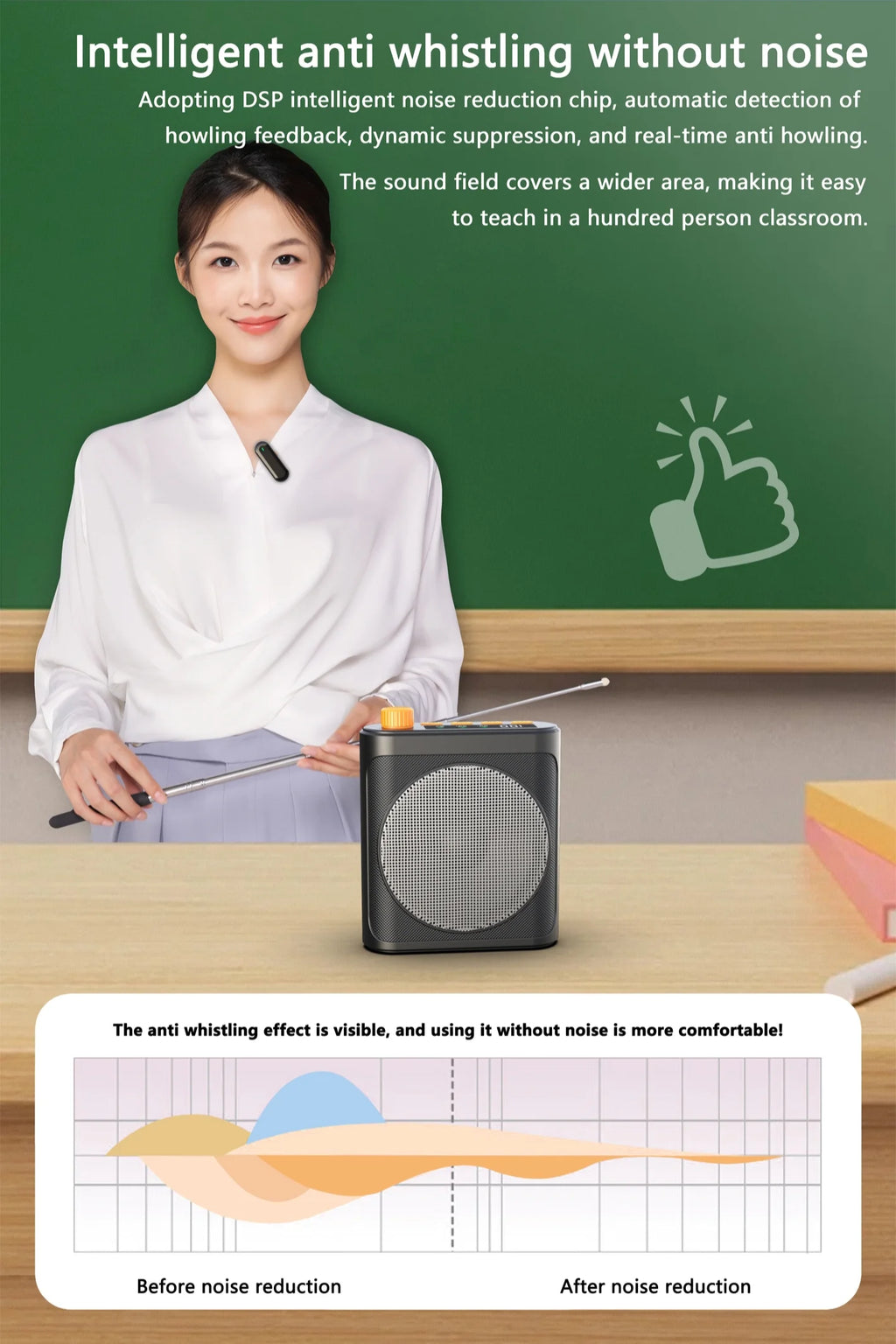 Wireless bluetooth megaphone with clip-on microphone portable speaker suitable for teachers speech guide learning singing life