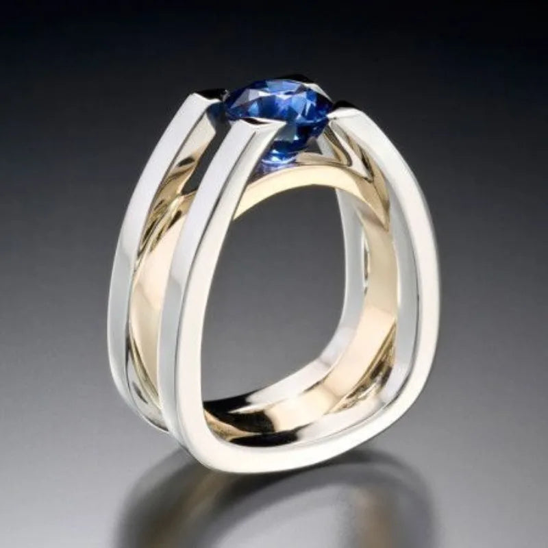 Charm Silver Gold Color Inlaid with Blue Stone Rings Fashion Party Engagement Wedding Rings for Women Jewelry
