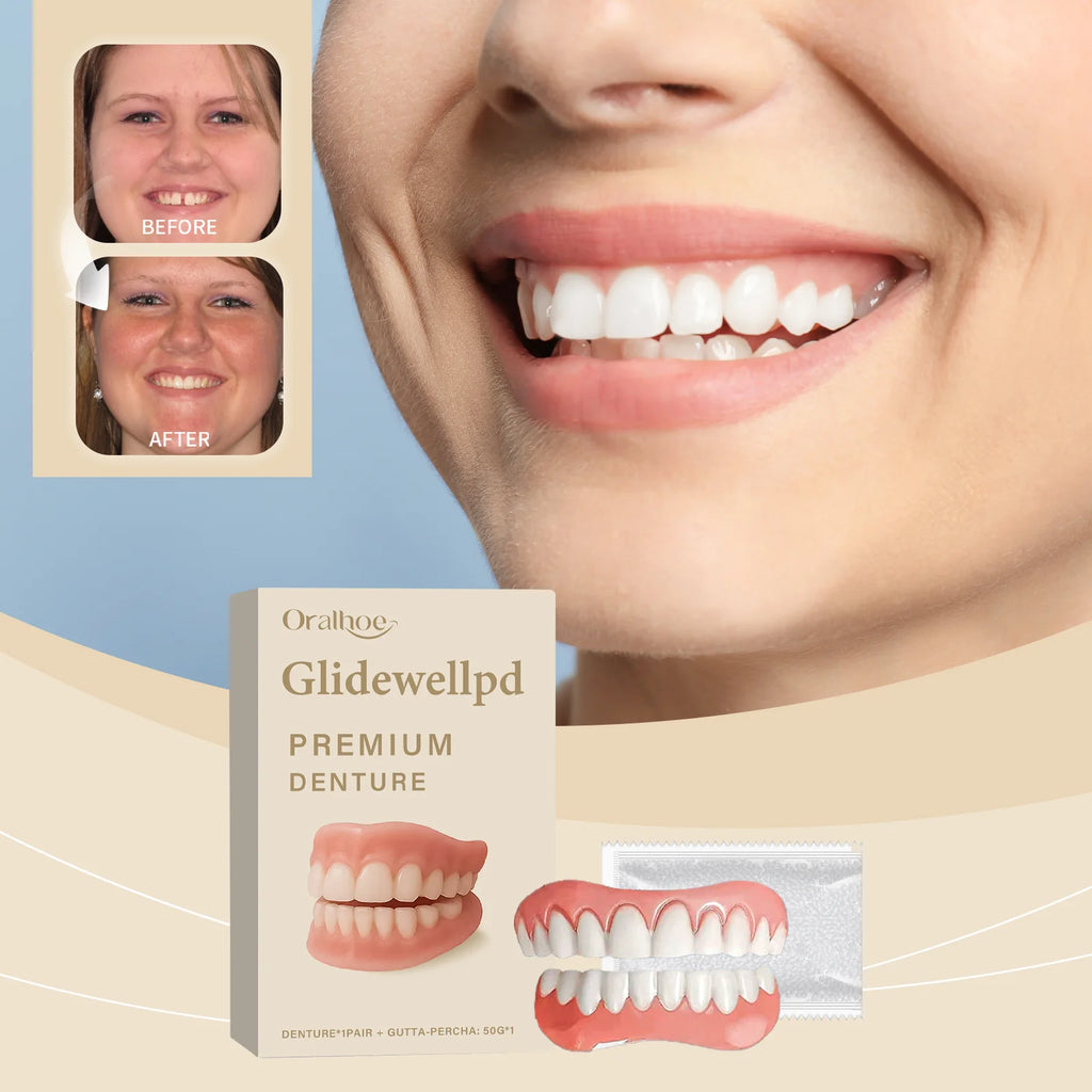 Soft Silicone Dentures Natural False Teeth Full Set Perfect Fit Gums Cover Missing Broken Tooth Upper and Lower Dental Veneers