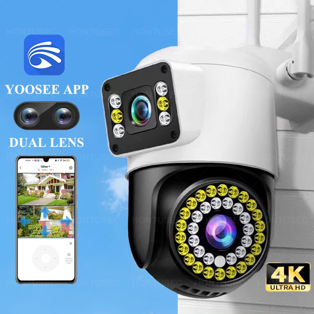 Yoosee 4K 8MP Dual Lens Dual Screens Color Night Vision Auto Tracking Two Way Audio Outdoor Waterproof Surveillance Cameras