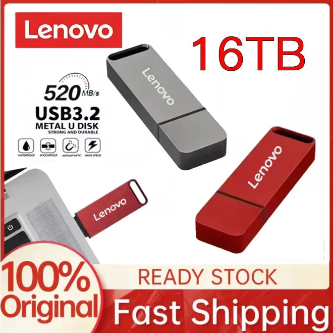 Lenovo 16TB USB 3.2 Flash Drive High Speed Metal Pendrive OTG High Speed Pendrive Portable Ssd Memories For Cellphone Laptop PC