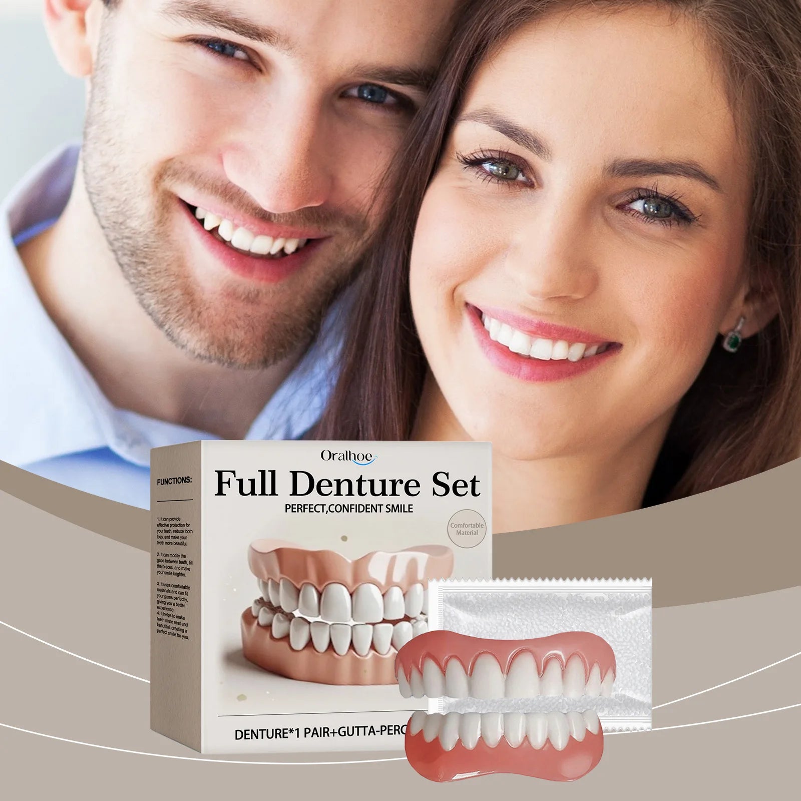 Adult Adjustable Dentures Teeth Set Decorate Gaps Orthodontic Portable Fake Tooth Repairing Upper Lower Veneers Soft Denture Kit