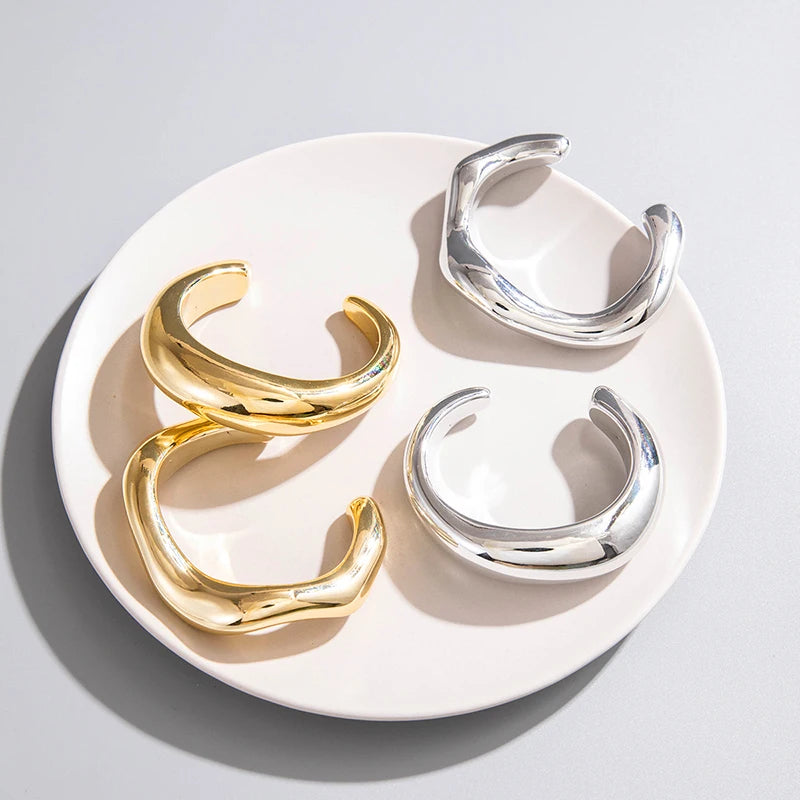 Trendy Big Cuff Bangles Bracelets Women Vintage Statement Plastic Geometric Open Bangle Hip Hop Punk Gold Silver Color Jewelry