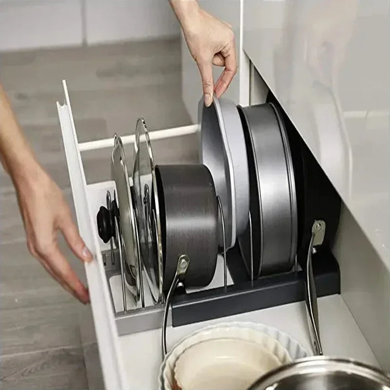 Kitchen Cabinet Organizers for Pots and Pans Expandable Stainless Steel Storage Rack Cutting Board Drying Cookware Shelf