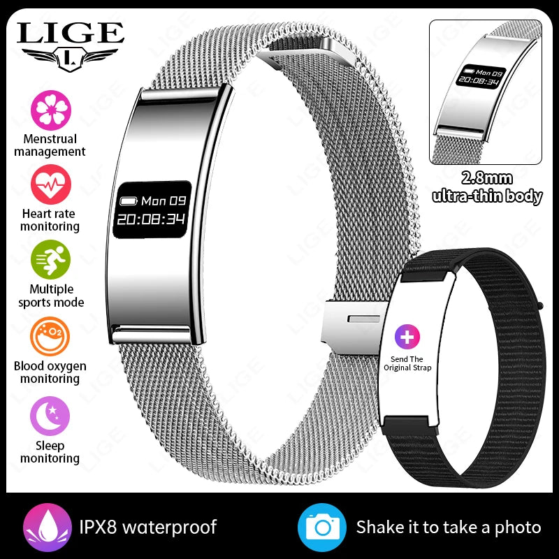 LIGE New Smart Bracelet Ultra-thin Heart Rate Blood Oxygen Sleep Monitoring Waterproof Smart Watch Sports Women Men Smart Band