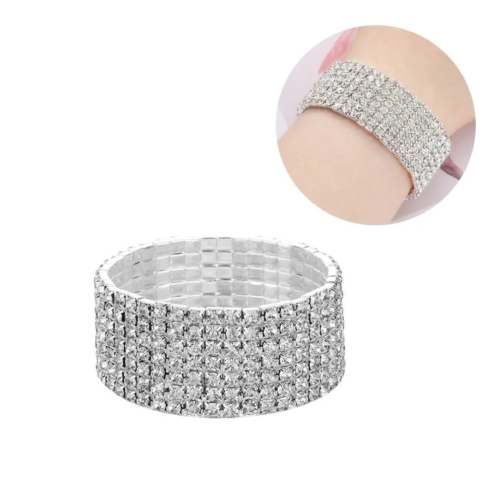 Shiny Woman Bracelet Crystal Rhinestone Stretch Bracelet Bangle Wristband Elastic Wedding Bridal Jewelry Fashion Jewelry