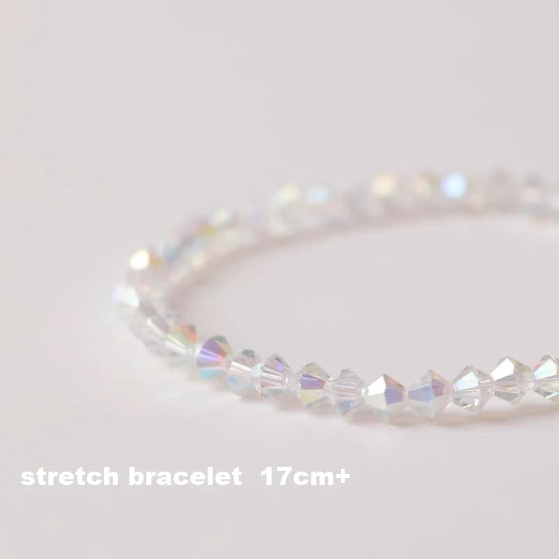 Shiny Transparent White Thin Crystal Bracelet For Women Simple Refracted Colorful Light Stretch Bracelet 2022 Jewelry Party Gift