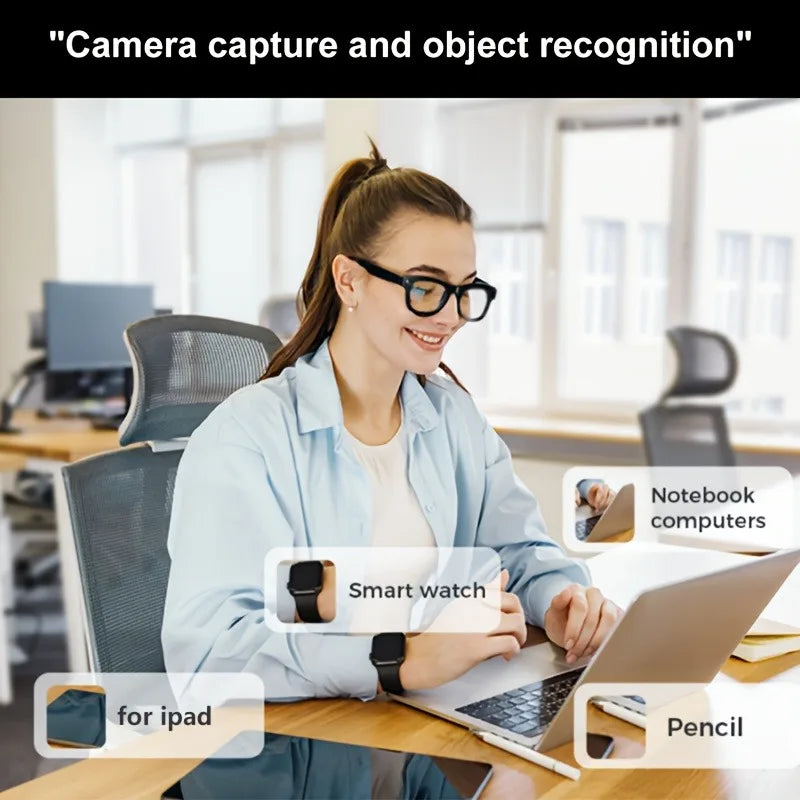 AI Smart Glasses Built-in HD Camera Glasses Bluetooth Wireless Audio Intelligent Glasses Anti-glare Anti-blue Connected Glasses