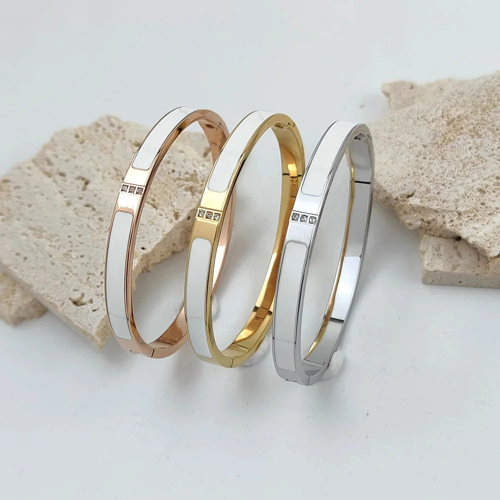 Fashion New Stainless Steel Bracelet Jewelry for Women Men Simple Zircon Gold Plated Girls Gift Hot Selling