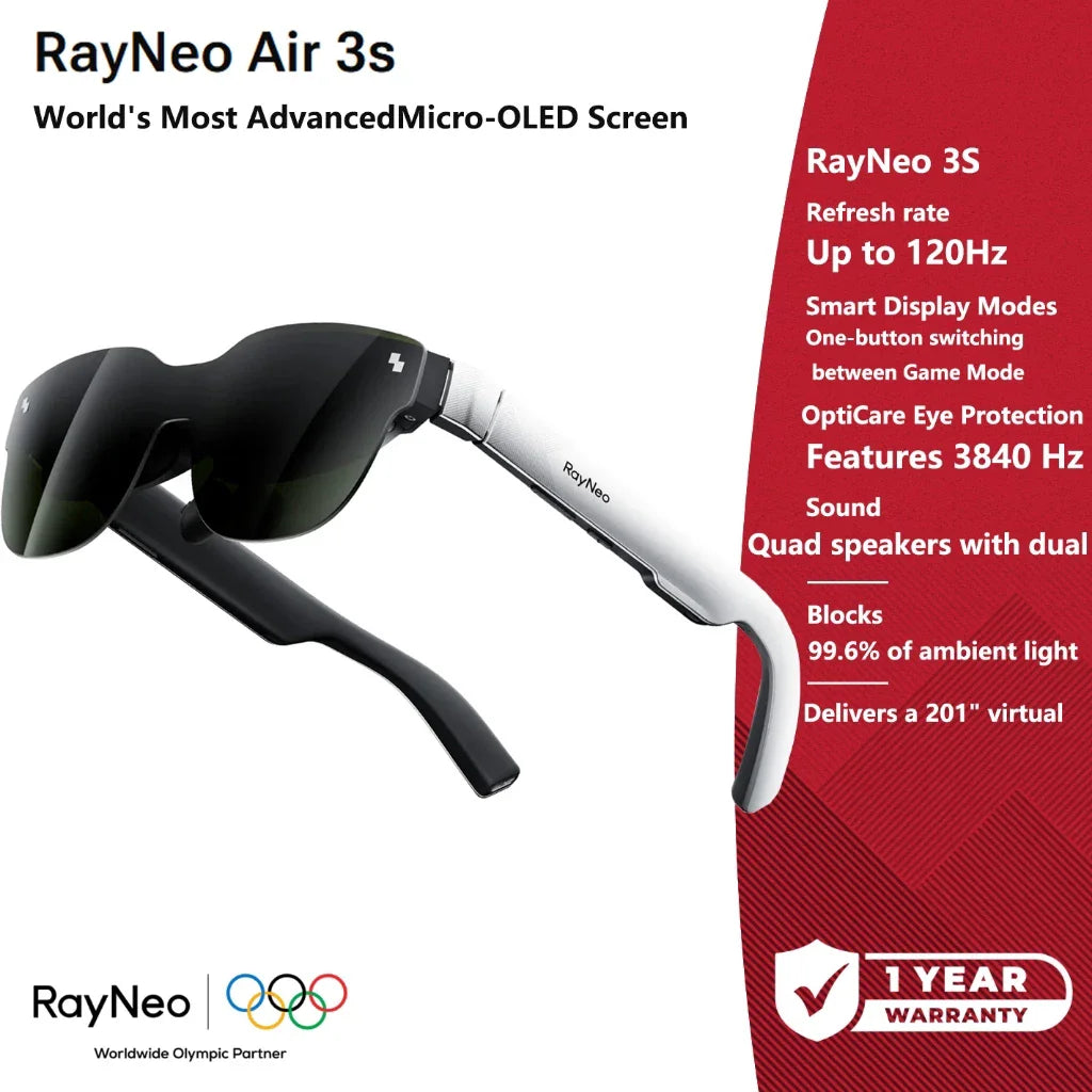 RayNeo Air 3S AR Glasses Micro OLED Screen Display 3D HD Private Cinema Pocket TV for Mobile Phone Computer Game Machine