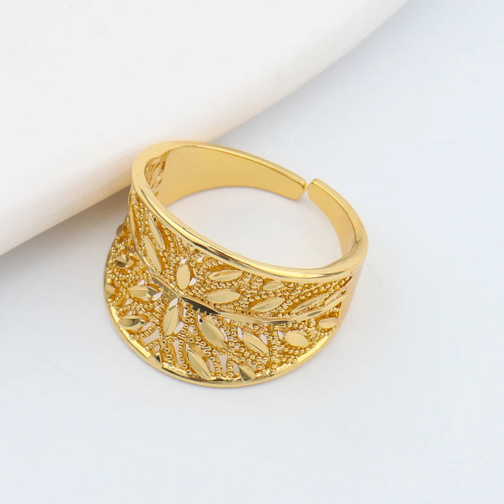 African Adjustable Gold Color Bangles With Ring For Women Dubai Gold Plated Bracelet Nigerian Indian Jewelry Bangle Gifts