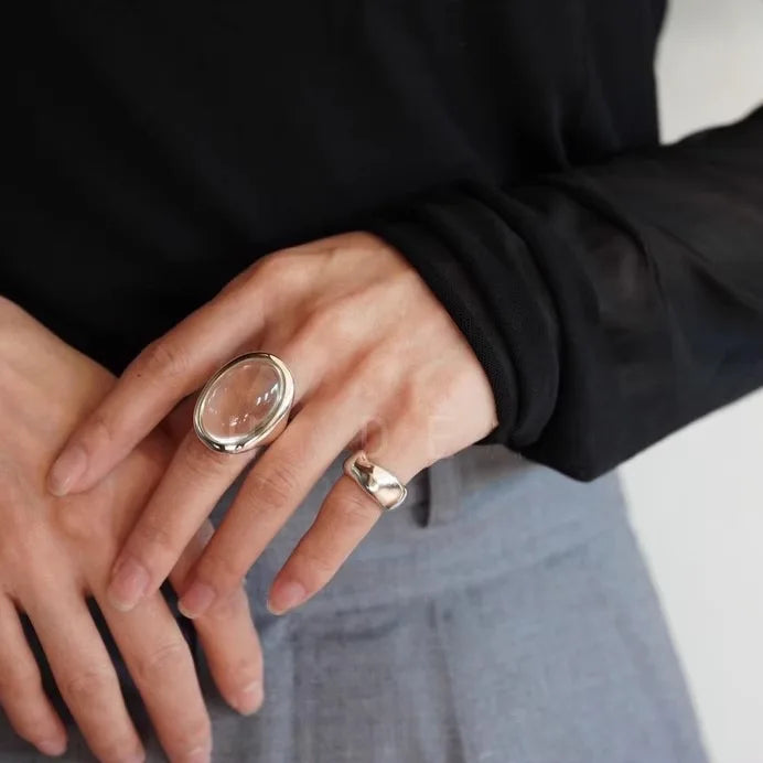 925 Sterling Silver Rings For Women Vintage Handmade Adjustable Retro Big Stone Ring Fashion Band Female Bijoux Gift