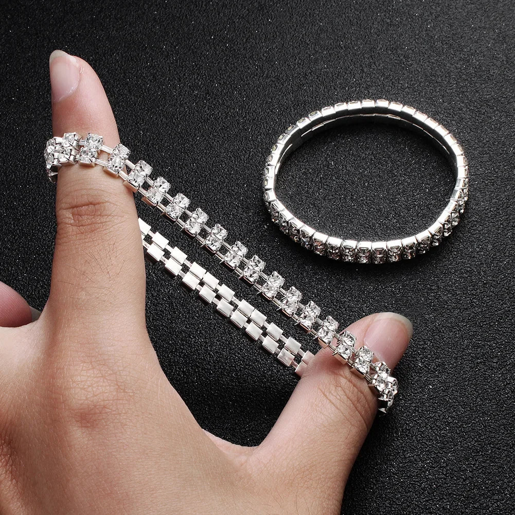 Double Row Elastic Bracelet Simple Temperament Crystal Bride Pulseira Bling Bangle for Women Men Jewelry Wedding Christmas Gift