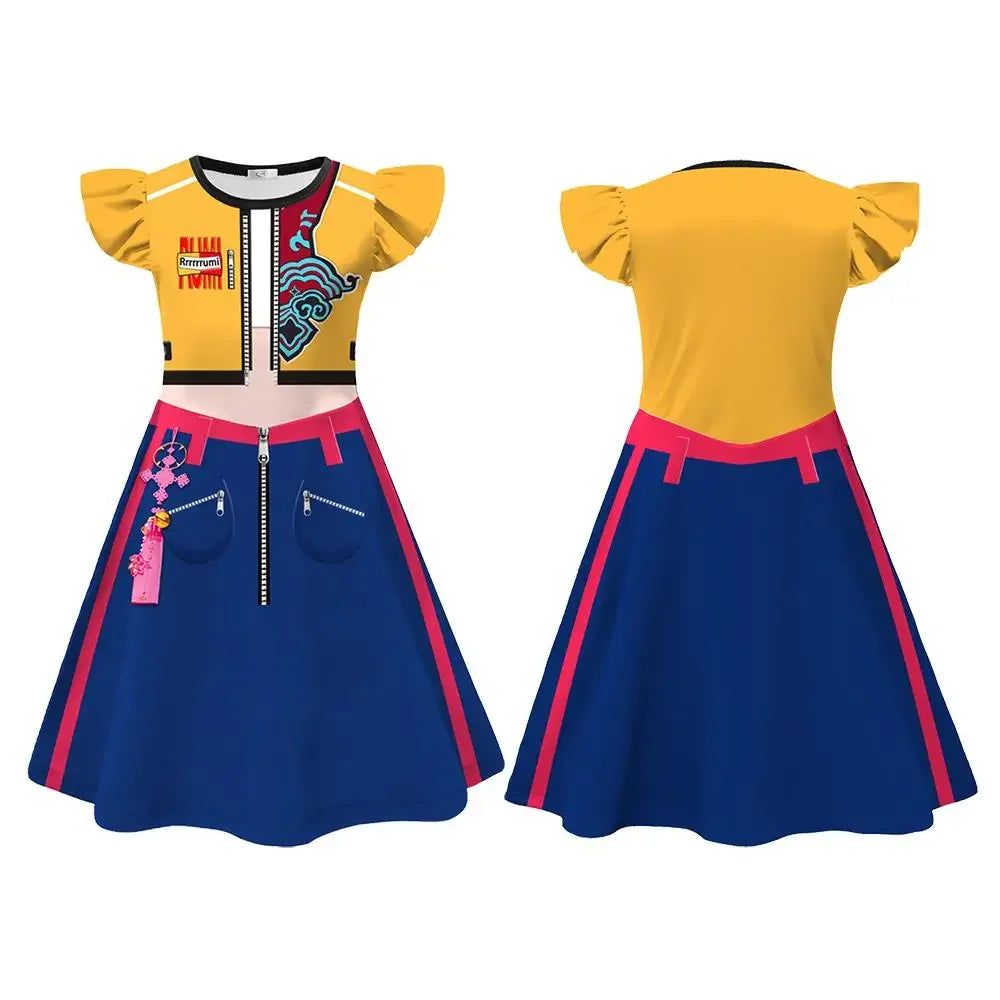 Halloween Copslay Costumes robe Kpop film fille groupe jeu   été mouche manches robes 3D numérique imprimé Halloween vêtements