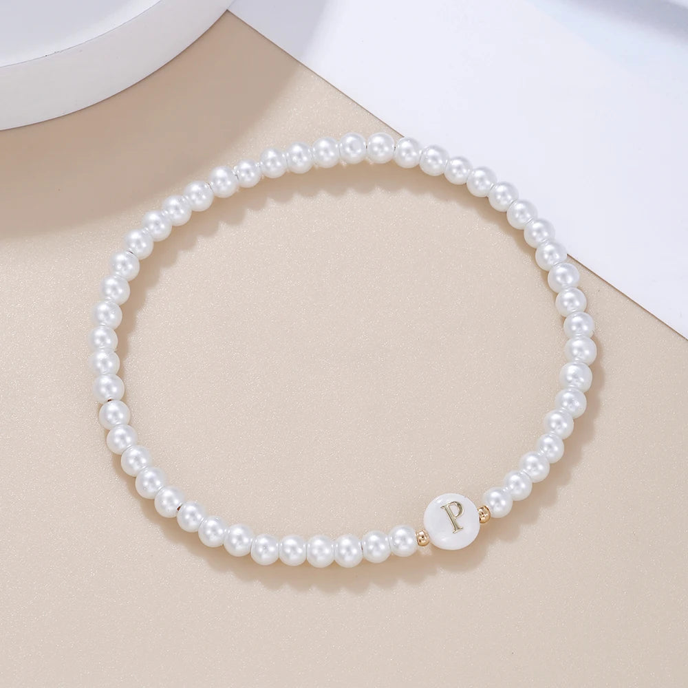 New Fashion 26 Letter Bracelet Women Temperament Handmade Simulated Pearl Bead Bracelet For Women Jewelry Gift