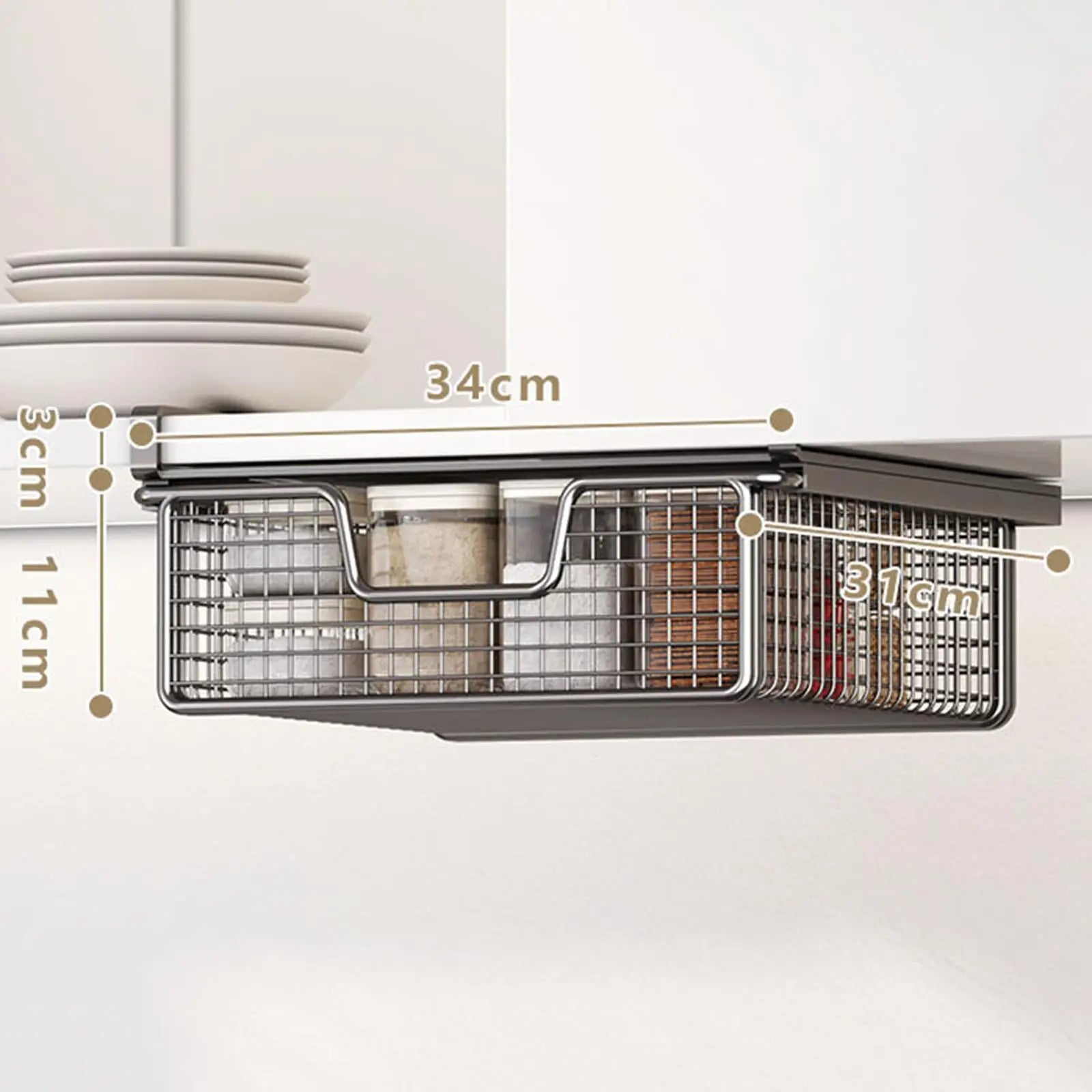 Kitchen Under Cabinet Basket Multifunction Hanging Rack Under Shelf Storage Basket for Cupboard Pantry Desk Cabinet Kitchen