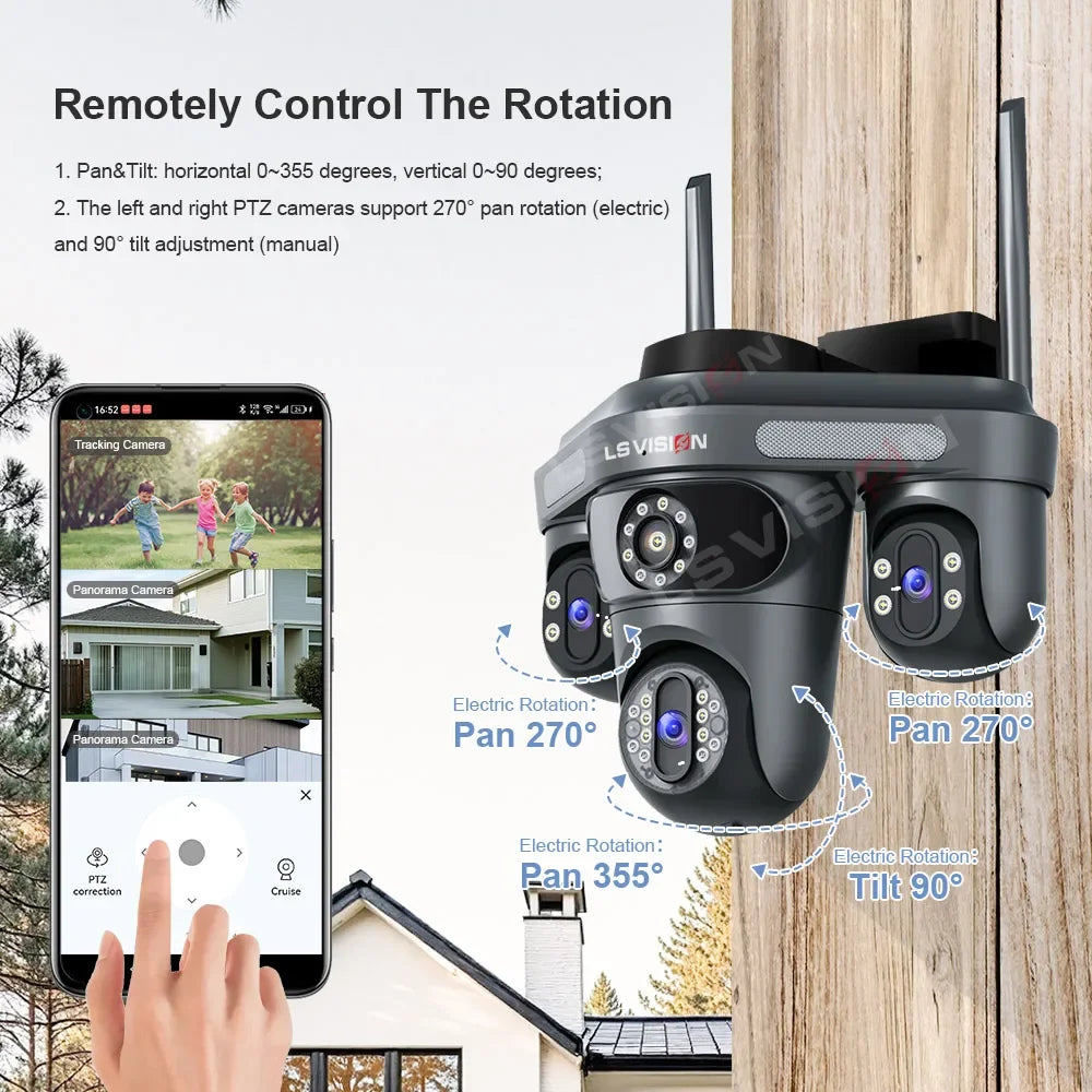 LS VISION 15MP Wifi surveillance Cameras 3 Screens 3 Lens Electric Rotation Outdoor WIFI IP Camera Human Auto Tracking CCTV Cam