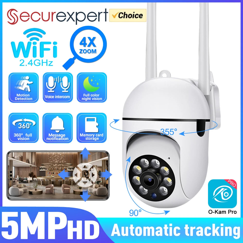 5MP HD PTZ Camera Wifi Wireless 4X Zoom Intelligent Color Night Vision Security Surveillance Humanoid Tracking No Ad APP Alarm