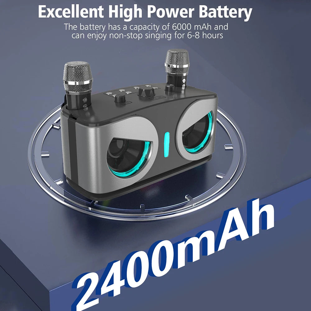 20W Karaoke Machine with Two Wireless Microphones, Portable Bluetooth Speaker with Bass/Treble Adjustment,  RGB Lights