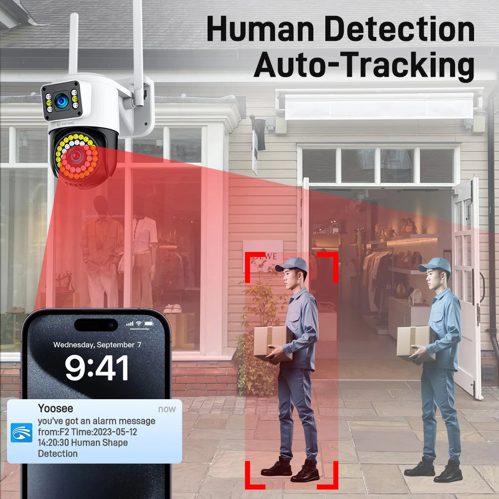 4K 8MP WiFi Camera Outdoor Dual Lens Dual Screen CCTV Security Protection Ai Tracking  Street Cam Surveillance Yoosee