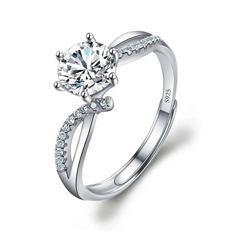 Never Fade Luxury Classic 18K White Gold Color Ring Solitaire 2 Carat Zirconia Diamant Wedding Band Women Jewelry Accessories