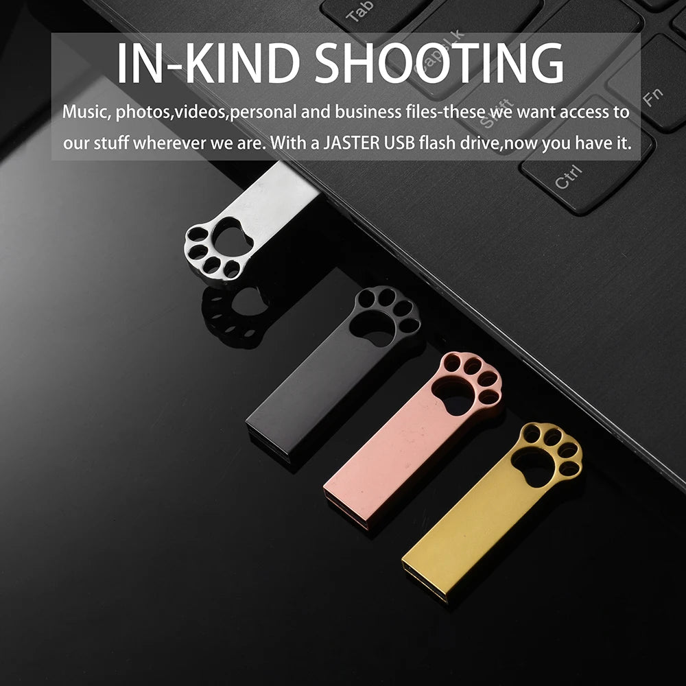 Beautiful Cat's Paw Metal USB Flash Drive 128GB Not Logo Memory Stick 64GB 100% Real Capacity Pendrive 32GB Creative Gift