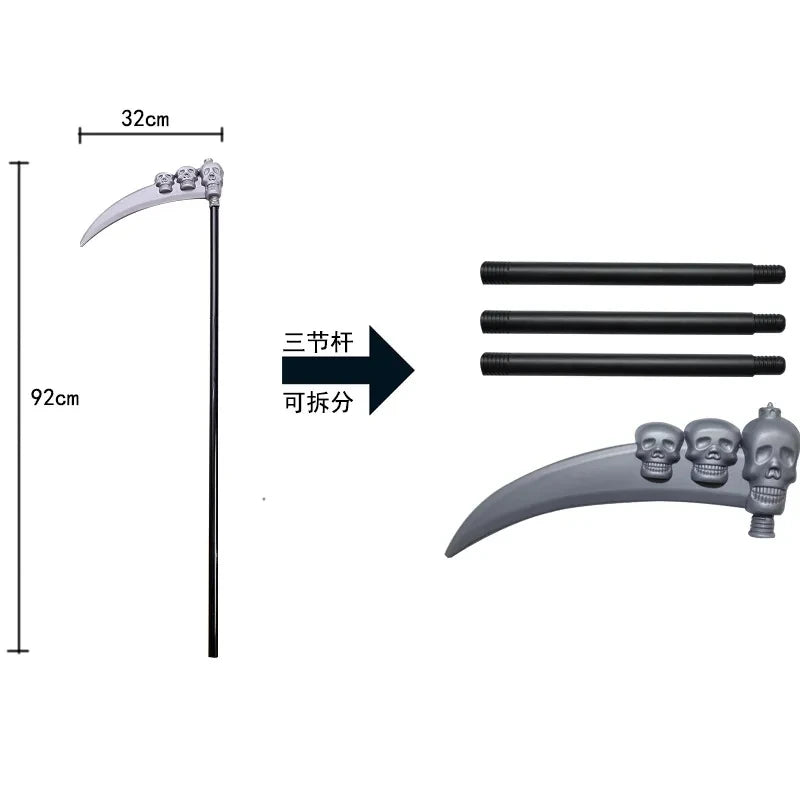 2025 Halloween cosplay costume: Grim Reaper, terrifying skeleton costume for children, adult Grim Reaper, ghost robe, and sickle