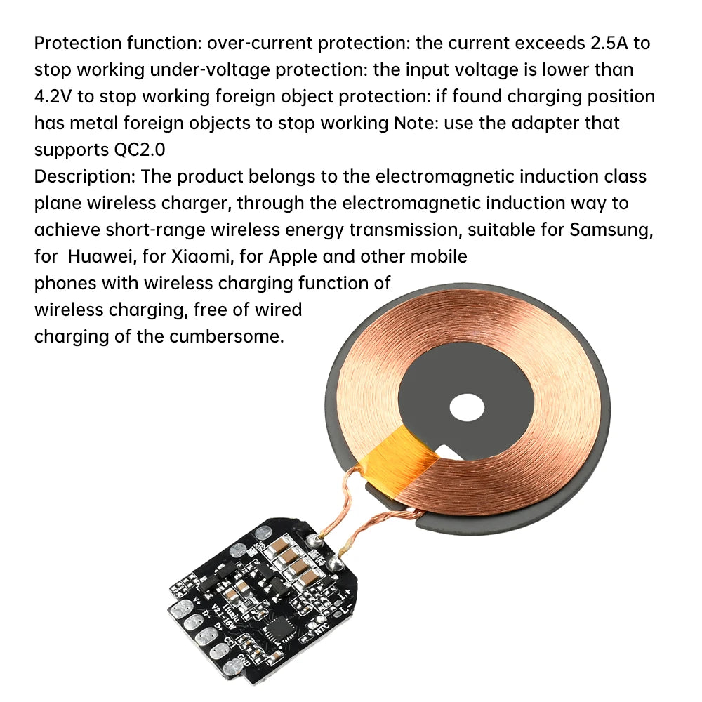 15W Wireless Charging Module DIY Wireless Charger 5/10/15W Adaptive Rapid Charger with Charge Protection For Phone Charging