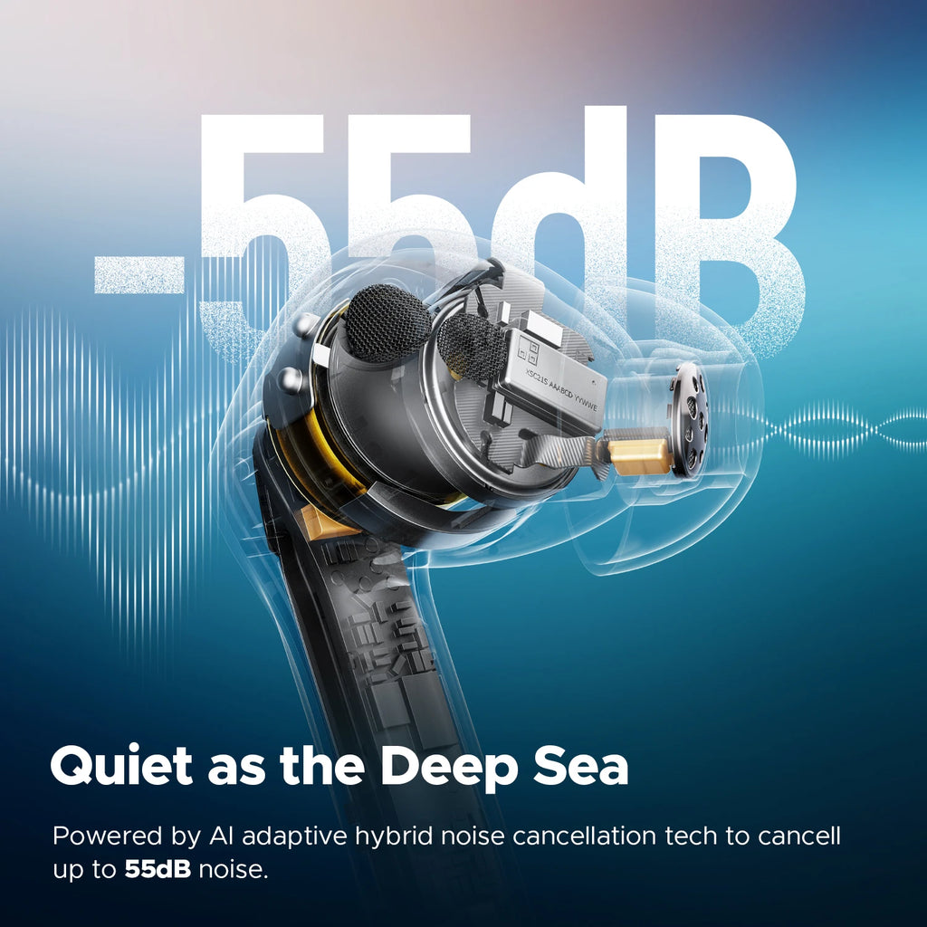 SOUNDPEATS Air5 Pro Wireless Earphones 55 dB Adaptive Hybrid ANC Bluetooth 5.4 Earbuds, Hi-Res LDAC aptX Loseless,6 Mics AI ENC