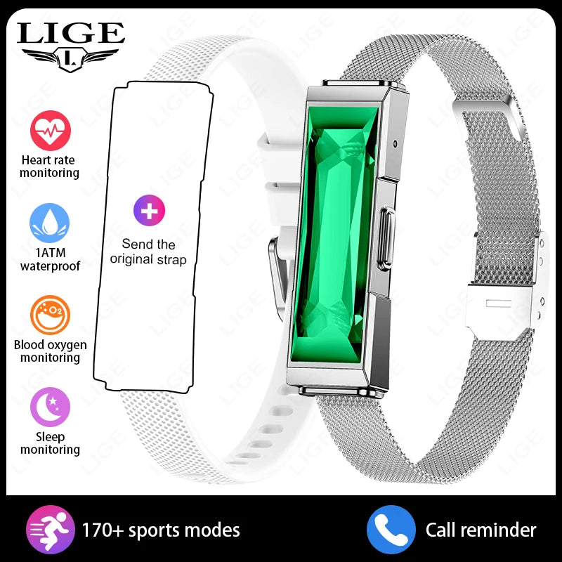 LIGE Smart Chain Bracelet For Women Bluetooth Connected APP Sports Heart Rate Blood Oxygen Sleep Monitor Ladies Smart Bracelet