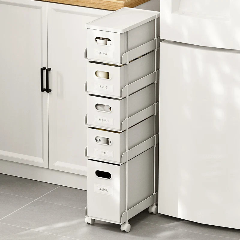 Kitchen Gap Storage Shelf Drawer-Type Narrow Side Cabinet Bathroom Organizer with Wheels for Multi-Function，Gap Storage Cabinet,