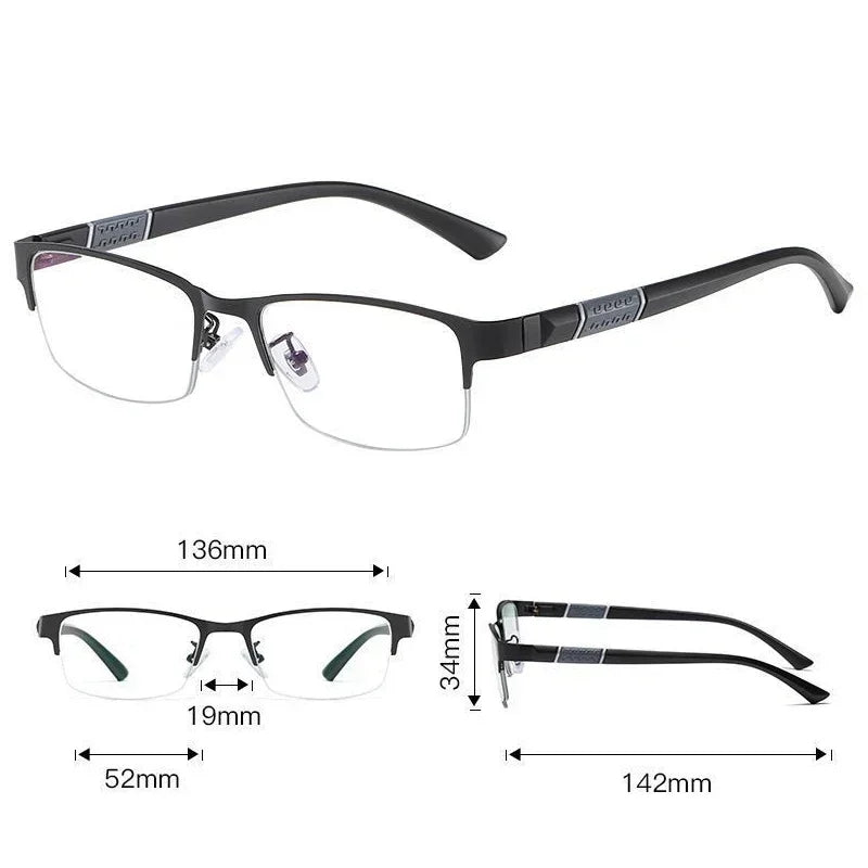 Smart Photochromic Near Sight Sun Glasses for Business Women Men Retro Metal Half Frame Myopia Eyewear Anti-UV Minus Goggles