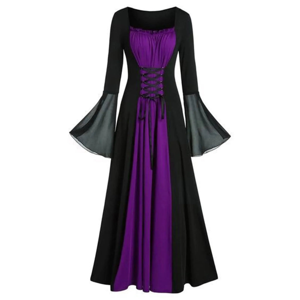 Halloween Medieval Dresses For Women Costumes Trumpet Sleeves Gothic Retro Gown Strap High Waist Cosplay Dress Dress Up Party