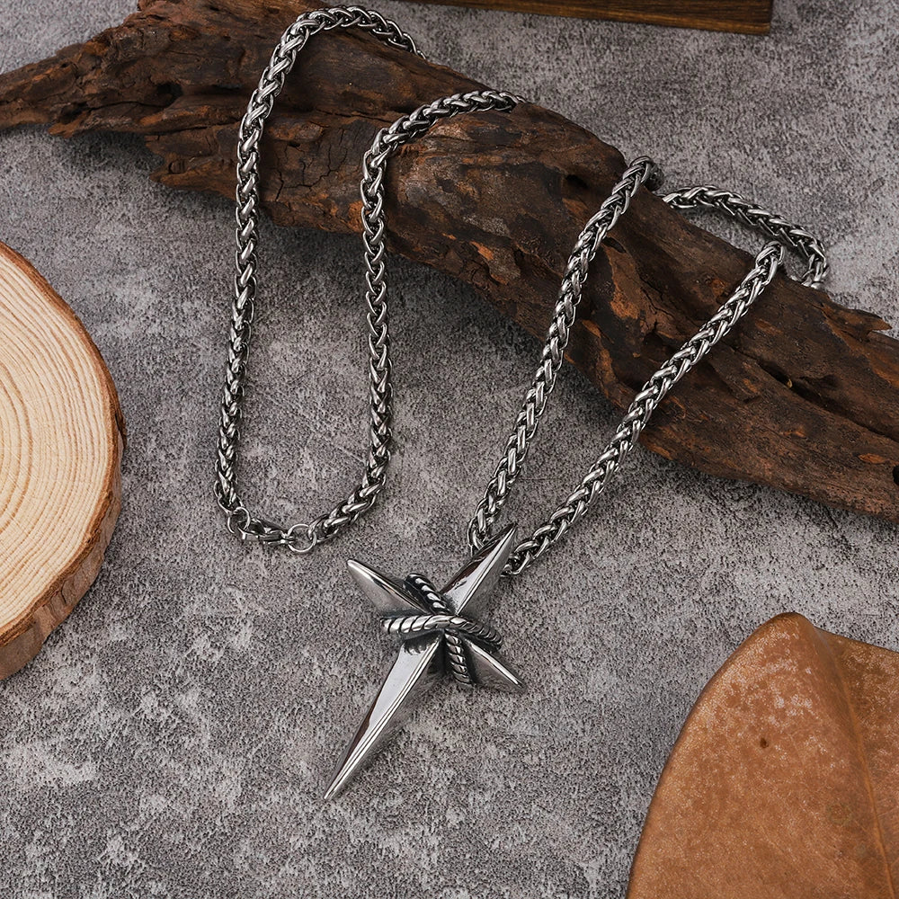 New Fashion Minimalist Cross Pendant Necklace Trendy Versatile Vintage Punk Style Men's Necklace