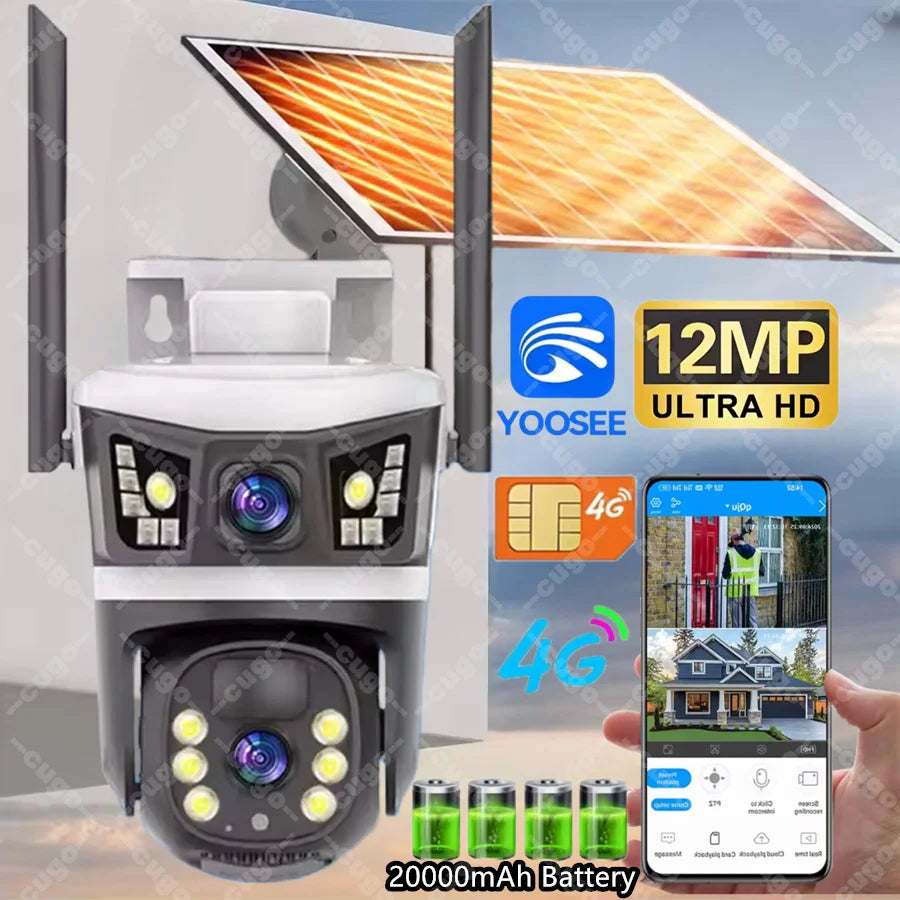 Yoosee 4G IP Camera Outdoor 12MP 6K Dual Lens Dual Screens Security Video Monitor Cam Color Night Vision Waterproof CCTV Cameras