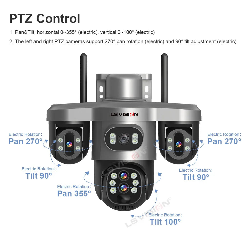 LS VISION 10X Optical Zoom Three Screens Outdoor Surveillance Camera 4g Security Wifi 3 PTZ LENS Cctv Automatic Tracking V380