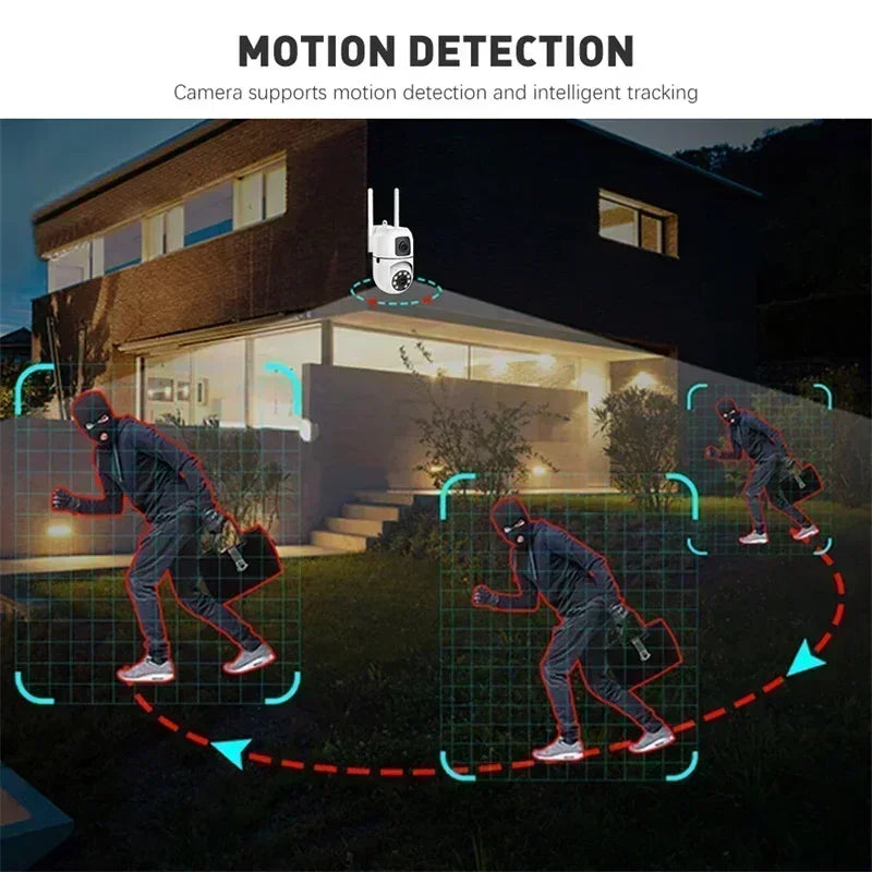 8MP WIFI Surveillance Camera Dual Lens Dual Screen 8X Digital Zoom IP Cameras Wireless Outdoor Auto Tracking Night Vision CCTV