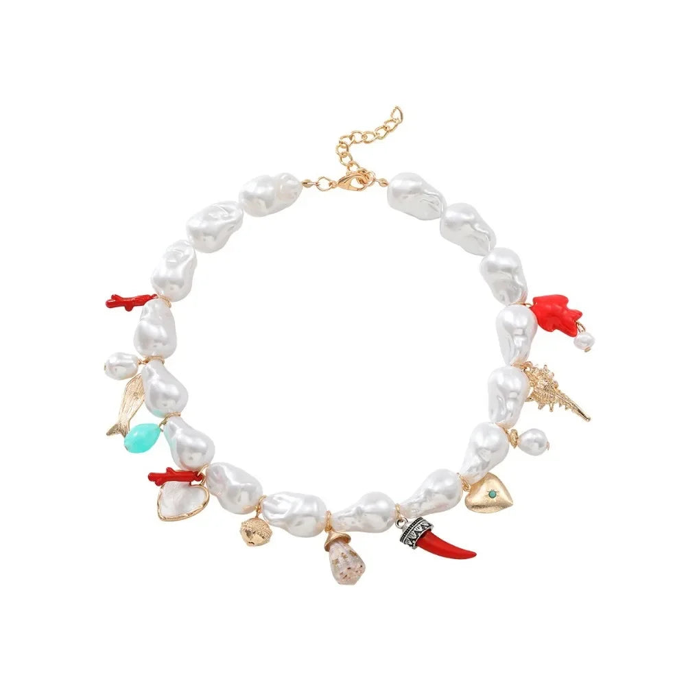 New Elegant Bohemian Pendant Necklace Adjustable Rope Faux Pearl Collarbone Chain Boho Choker Jewelry Female Fashion