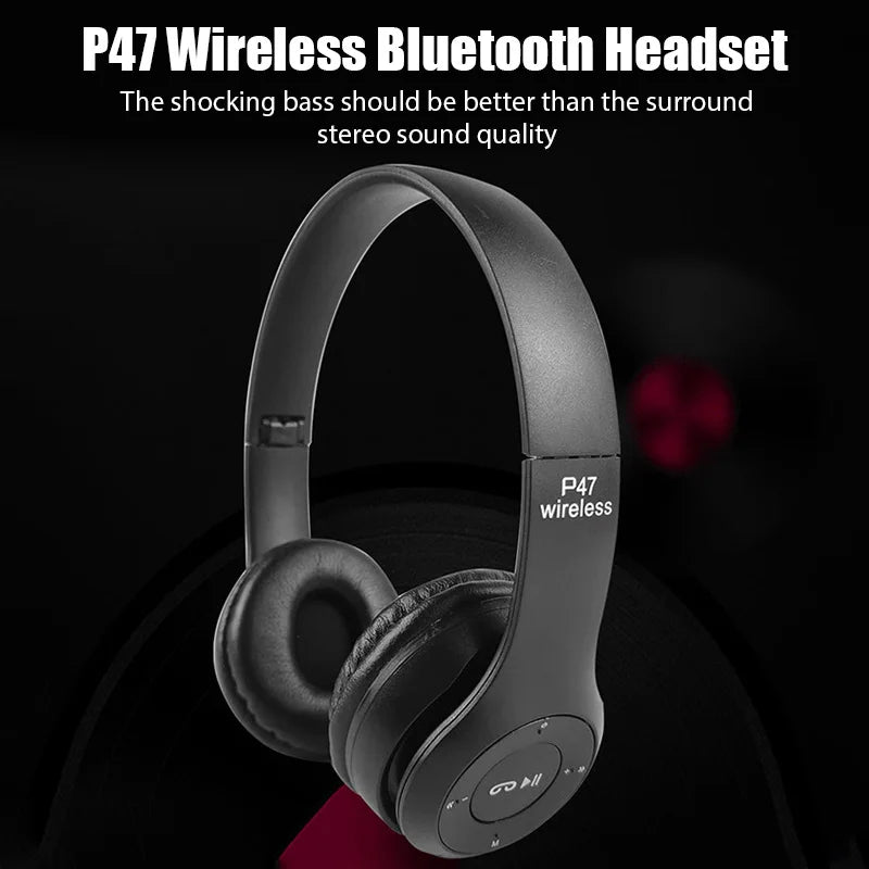 Stereo P47 Headset Bluetooth Headset Folding Series Earphones Wireless Sports Game Over the Ear Fone Headset For Huawei Xiaomi