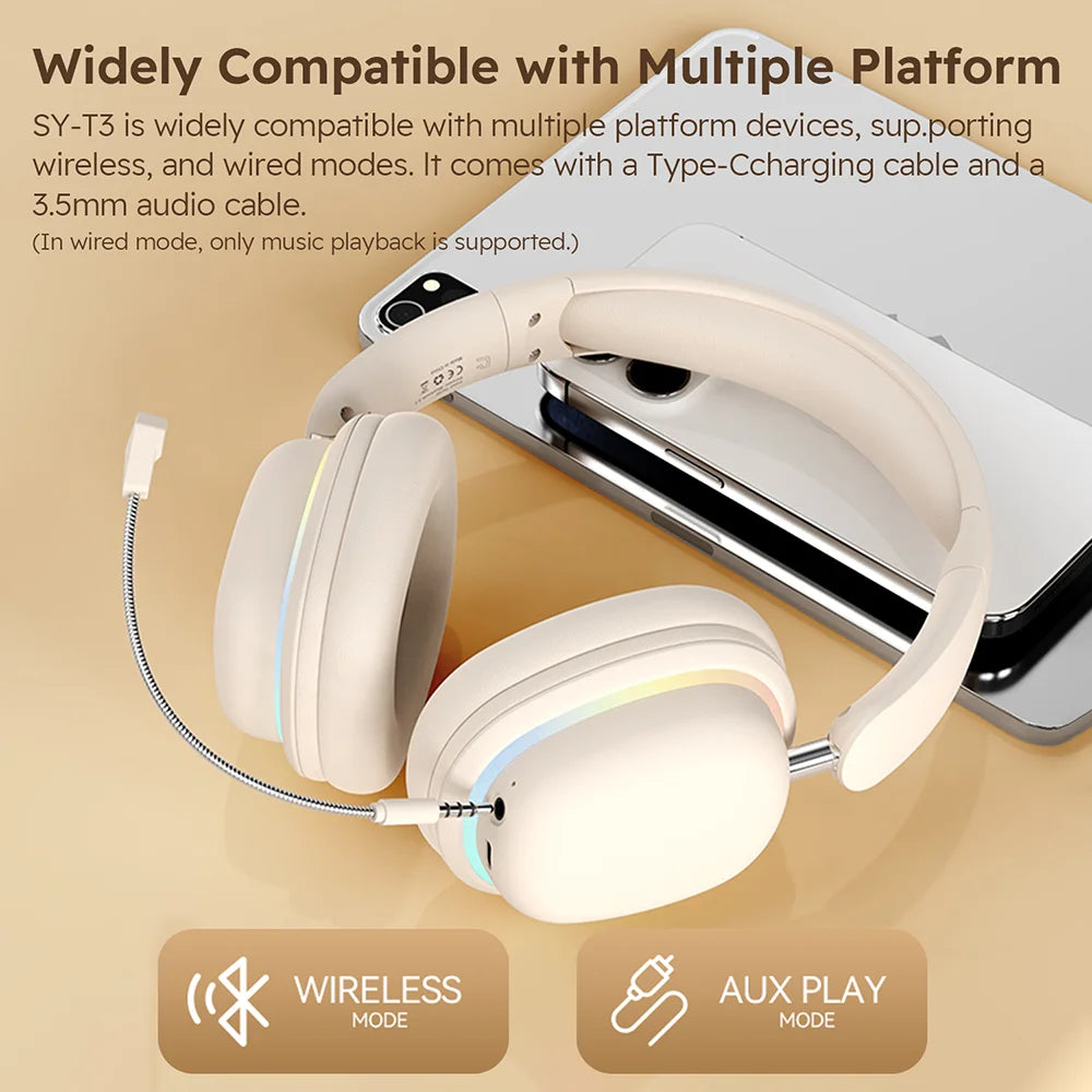 Wireless Bluetooth Headphone Over the Ear Headset High Fidelity Bass Stereo Music Gaming Foldable Headsets with AUX Cable