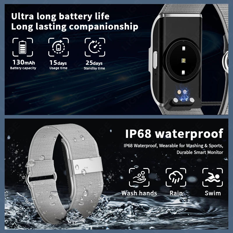 LIGE Smart Bracelet Stylish Lightweight No Screen Sports Tracker Heart Rate Sleep Monitoring IP68 Waterproof Men's Smart Watch