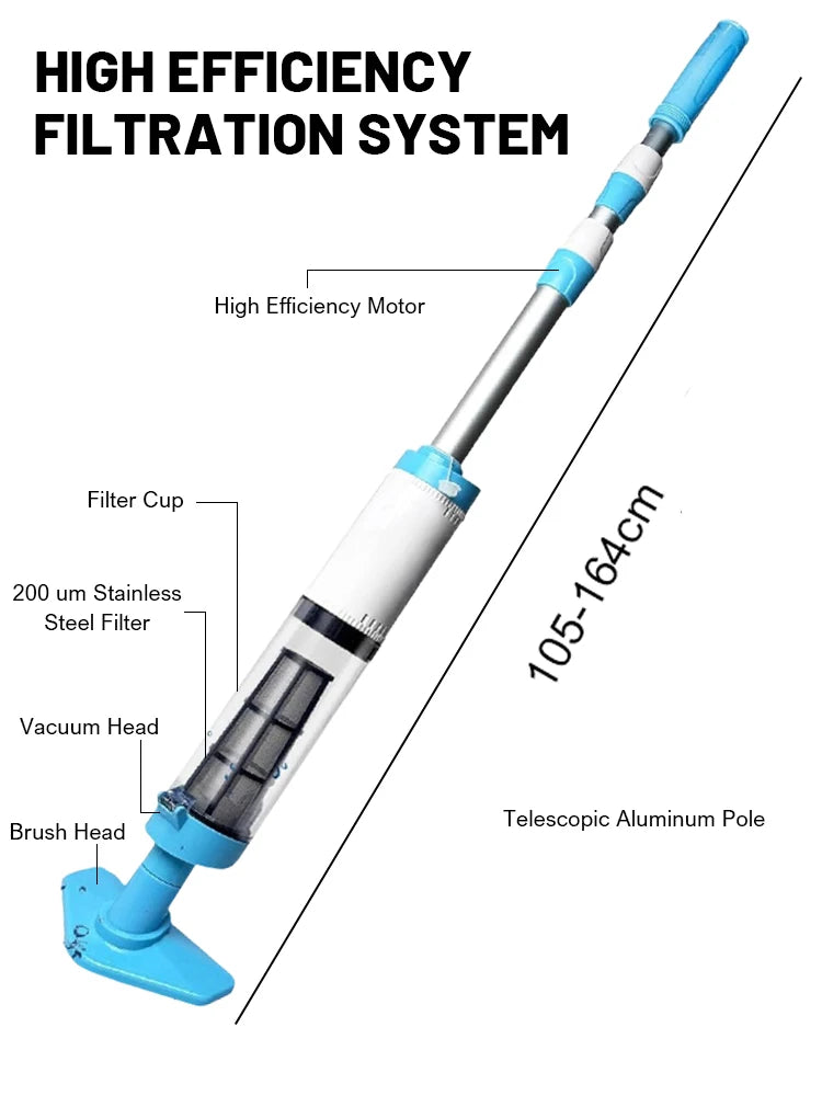 3 in 1 Cordless Rechargeable Pool Vacuum Cleaner Handheld Pool Cleaner Suitable For Spa Center Bathtub Sand Debris