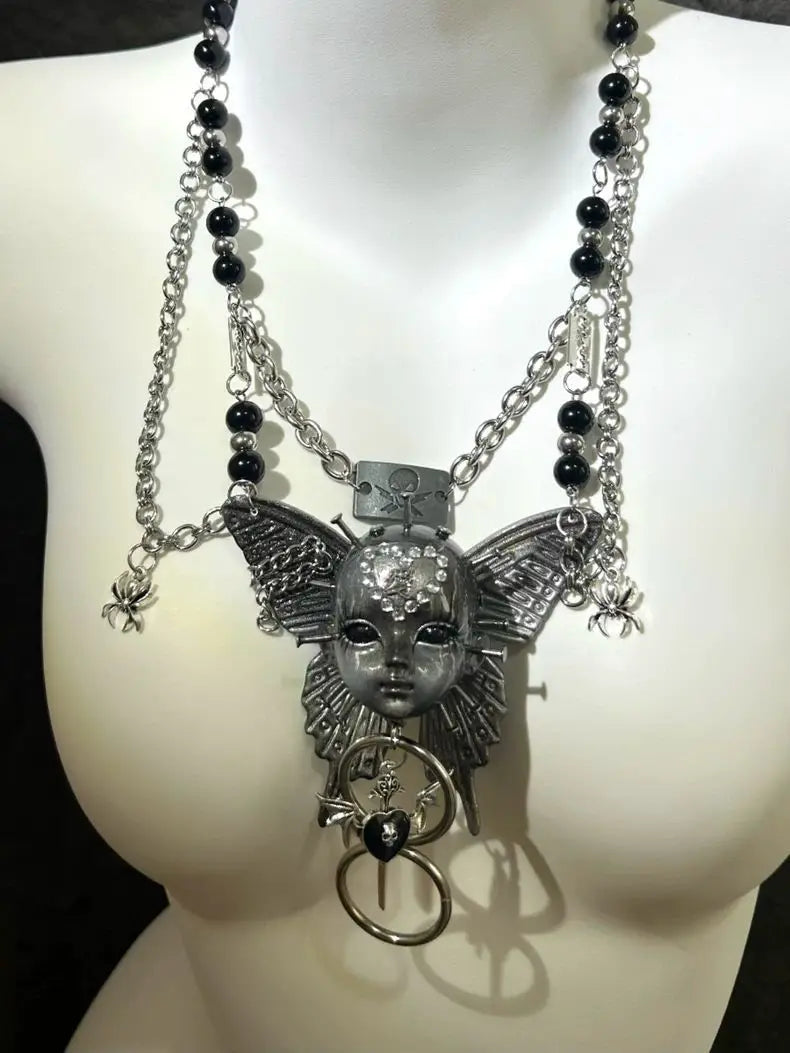 Punk Necklace Human Face Dark Trendy New Gothic Style Neck Accessories for Women Men Jewelry As A Party Gift