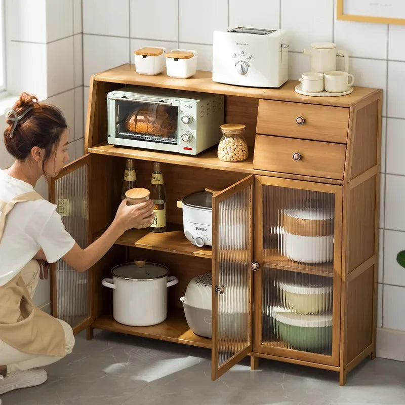Kitchen Shelves Storage Cabinets Lockers Floor-to-Floor Pots Dishes Seasoning Supplies Household Cupboards