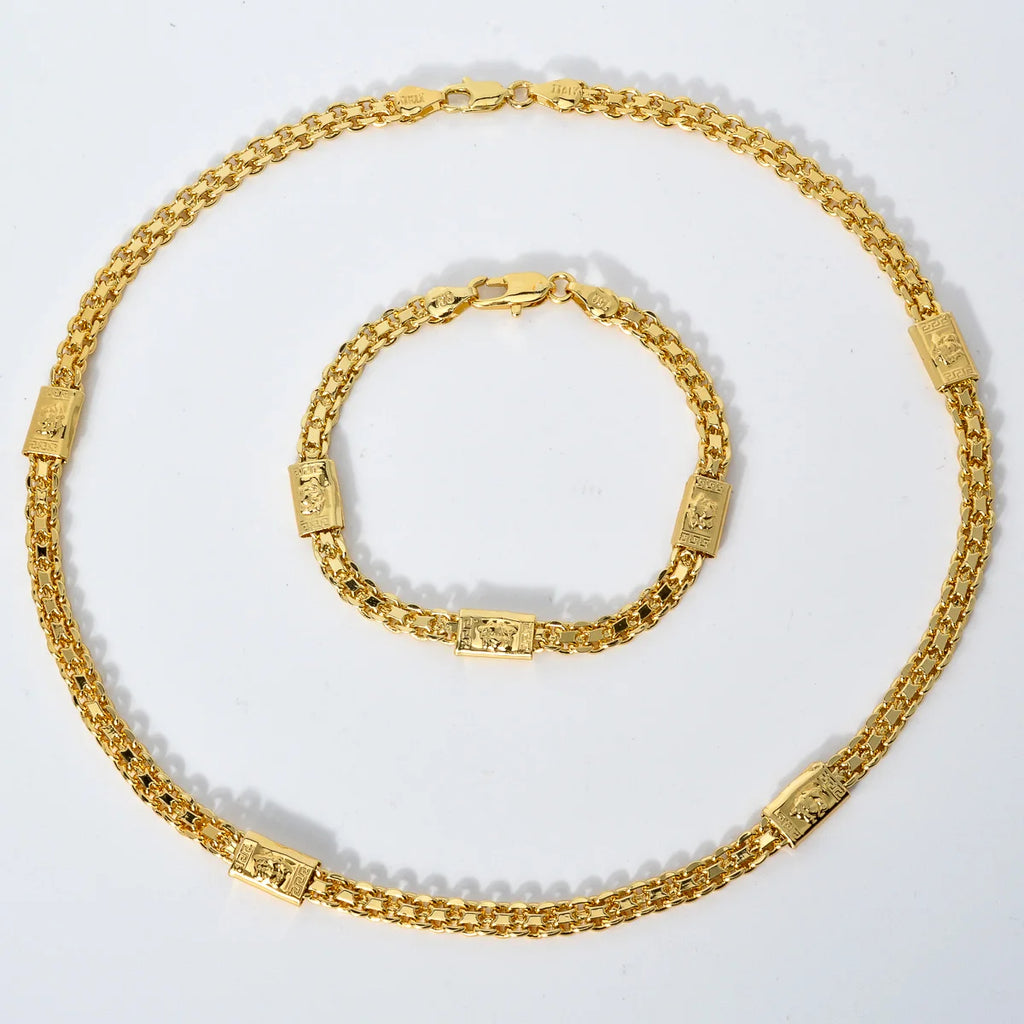 Dubai 18k Gold Plated Jewelry Sets Luxury Hip Hop Punk 2 Pieces Sets Necklace Bracelet Bride Wedding  Jewelry Mother'S Day Gift