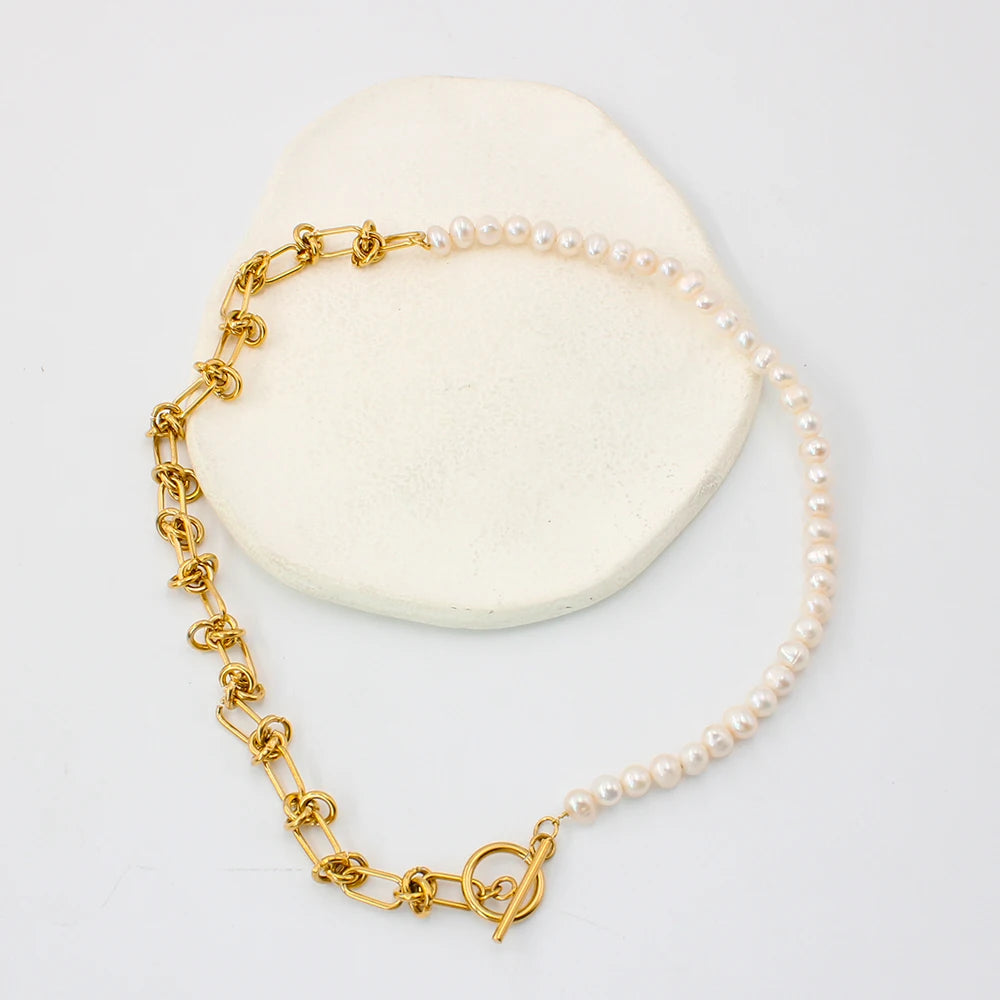 New Fashion Half Pearl Half Link Chain Necklace Bracelet Women Aestethic Luxurious Jewelry Gift