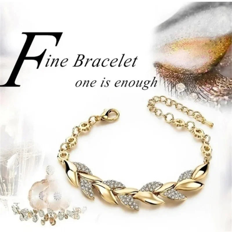 New Fashion Luxury Gold Color Leaf couple Bracelets for Women men Charm Full of Zircon Crystal bangle Jewelry Accessories gift